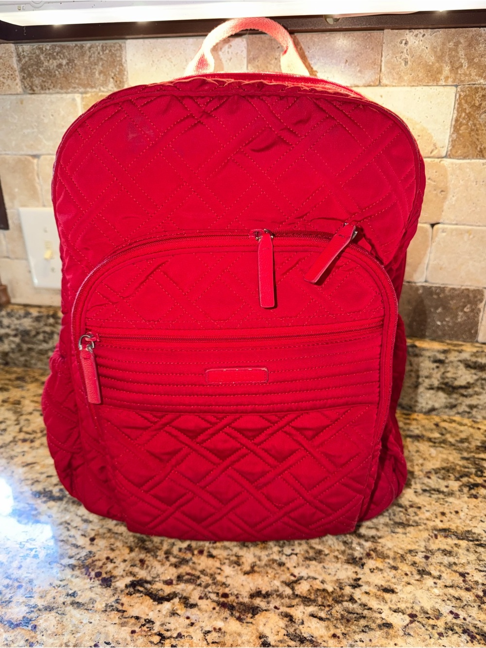 Vera Bradley Quilted Red Backpack with Front Zip Pockets & laptop compartment